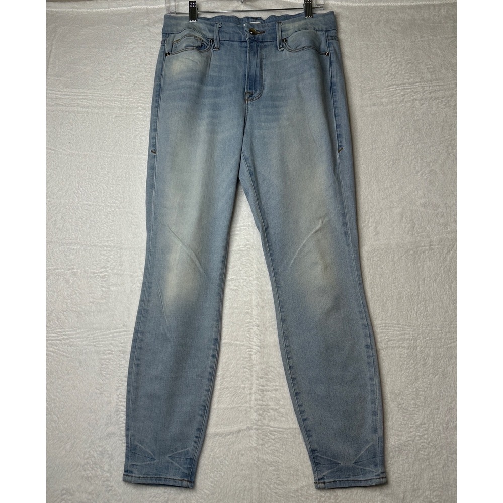 Good American Good Waist Skinny Jeans Light Wash High Rise Distressed Denim Sz 2